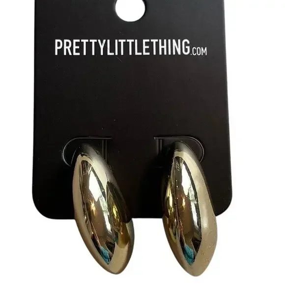 NWT PrettyLittleThing Gold Curved Drop Earrings Chunky Push Back Earrings Gold - Picture 4 of 15